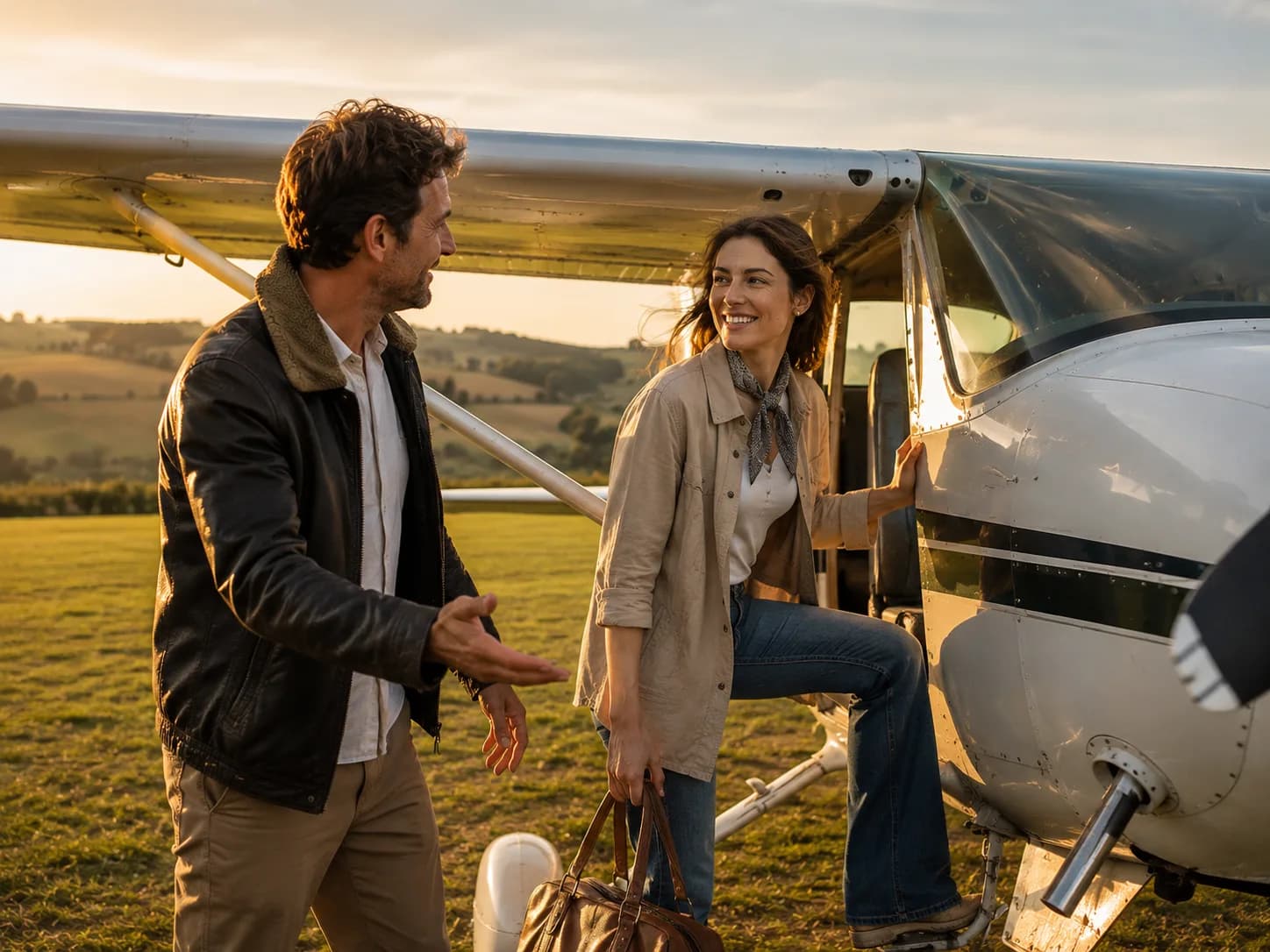 Passenger boarding a light aircraft
